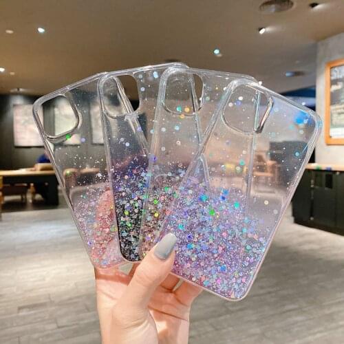 Clear Glitter Phone Case For iPhone 12 Mini Pro XS Max XR X 7 8 Plus SE 2 Star Sequins Soft TPU Anti-Fall Cover For iPhone 11