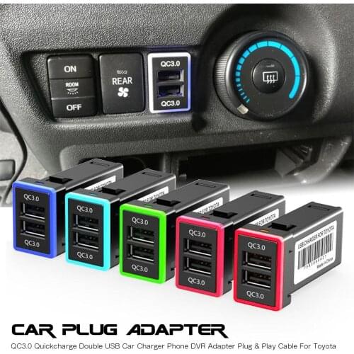 QC3.0 Quickcharge Car Charger Double USB Phone PDA DVR Adapter Plug & Play Cable For Toyota