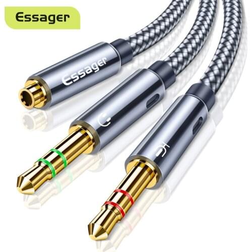 Essager Headphone Audio Splitter 3.5mm Female to 2 3.5 mm Jack Male For Computer Speaker Mic Y Splitter to PC Adapter Aux Cable