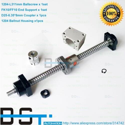 RM1204 Ballsrew L 311mm + SFU1204 Ballnut + Nut Housing + FK10 FF10 End Support + 6.35x8mm coupling