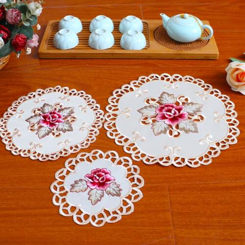 Luxury lace place table mat cloth pad embroidery cup mug drink doily dining tea coffee coaster Christmas party placemat kitchen