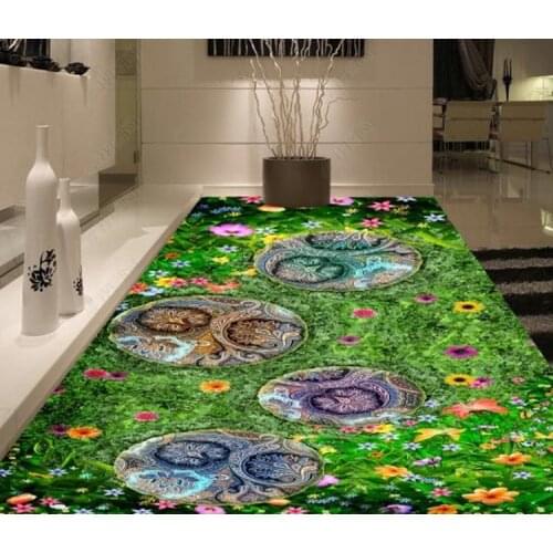 Garden tiles green grass 3D Floor Mural Wallpaper bathroom Waterproof Wear Thick Self-adhesive 3D Floor PVC