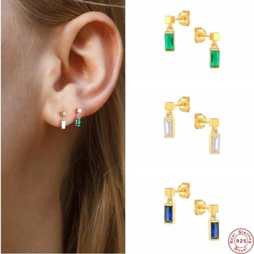 Aide 925 Sterling Silver Colorful Zircon Charm Stud Earrings For Women Tiny Piercing Ear Studs Simple Rock Punk Wedding Jewelry