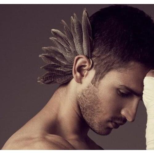 1 PC Unisex Big Gray Natural Feather Earring Cuff Non Piercing Ear Clip One Side J60E