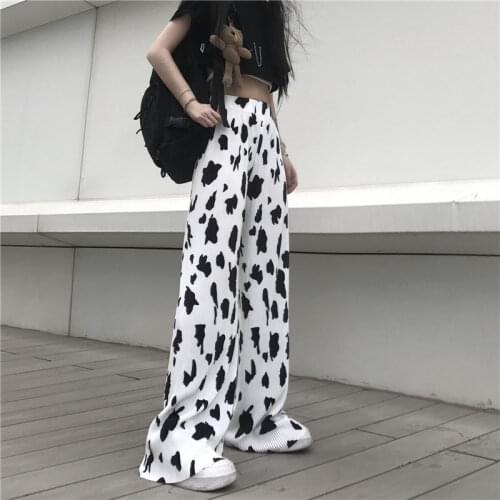 MINGLIUSILI Cow Print Wide Leg Pant 2021 Korean Fashion Trousers Women High Waist Streetwear Loose Casual Sag Pants Women