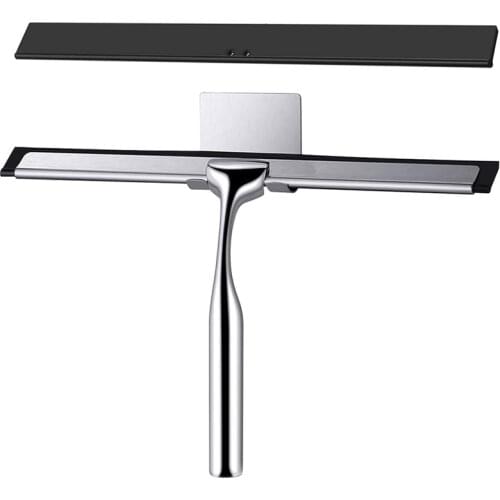 Shower Squeegee,Window Wiper Stainless Steel Window Squeegee Shower Cleaner with Self Adhesive Hook,Replaceable Wiper