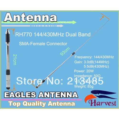 SMA-Female Connector Harvest RH770 High Gain Dual Band 144/430MHz Telescopic Antenna 3.0dB(144MHz)/5.5dB(430MHz)
