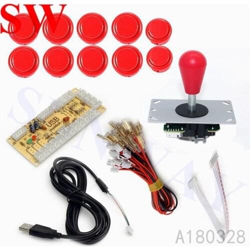 Zero Delay USB Encoder To PC Controller OEM 5Pin Joystick + 10 Push Buttons For Arcade DIY Kits Parts for Mame game machine#Red