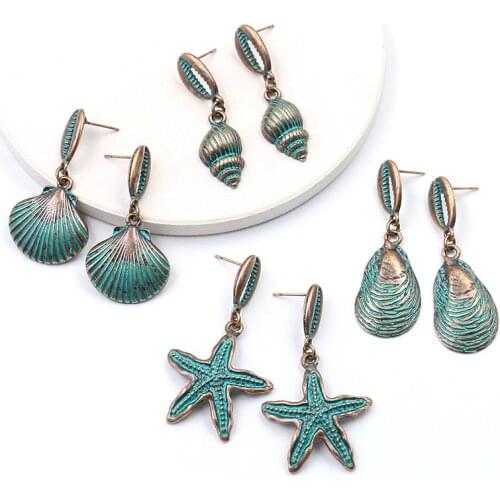 Vintage Earrings Starfish Shell Dangle Drop Earrings For Women Boho Statement Jewelry Anti-Copper Brass Alloy Earrings Brincos