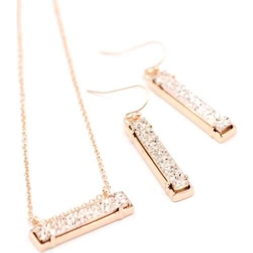 High Quality High Polished Vertical Bar Rose gold druzy Drop Earrings