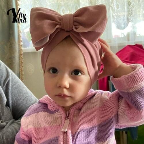 Yundfly 18*20 CM High Quality Imitation Cashmere Baby Turban Hat Cute Handmade Bowknot Newborn Cap Infant Headwear Birthday Gift