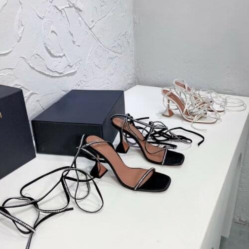 2021 Summer New Square Head with Straps High-heeled Water Drill Ladies Sandals