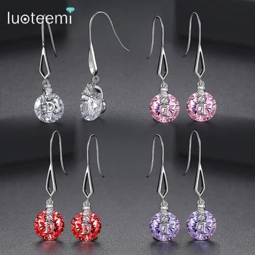 LUOTEEMI Elegant Letter D Dangle Earrings for Women Girls Wedding Party with AAA+ Cubic Zircon Fashion Jewelry Pendientes Gift