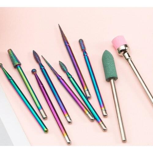 10pc Diamond Milling Cutters For Manicure Rotary Nail Drill Bit Kits Eletric Pedicure Machine Equipment Cuticle Remove Tools Set