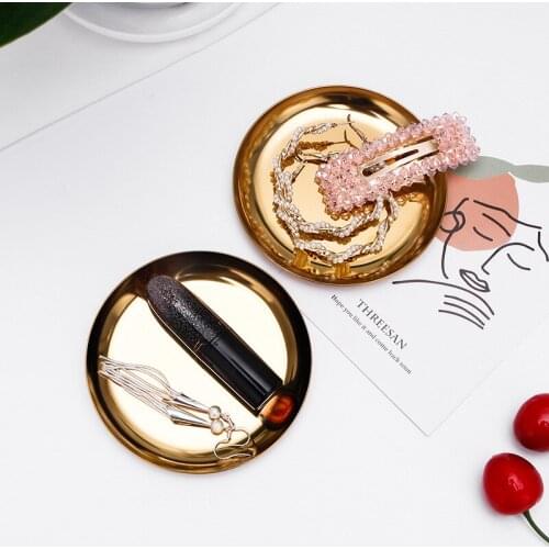 100Pcs 10cm Golden Stainless Steel Storage Tray Luxurious Brass Gold Round Plate Fruit Cake Steak Snack Kitchen Metal Storage