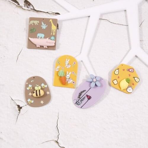 30pcs/lot 3D flowers Lemon Dinosaur carrot decoration geometry irregular shape acrylic beads diy jewelry earring accessory