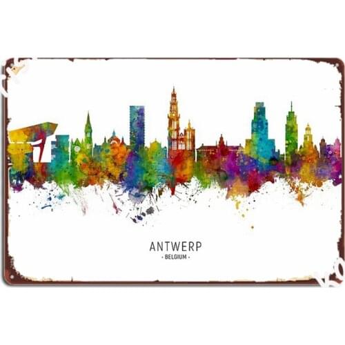 Antwerp Belgium Skyline Metal Signs Plaques Printing Kitchen Cinema Kitchen Tin sign Posters