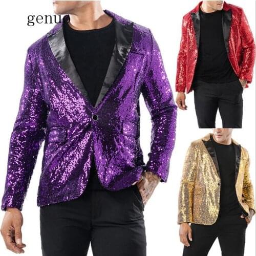 2020 Shiny Gold Sequin Glitter Blazer Jacket Men Nightclub Prom One Button Suit Blazer Men DJ Stage Singer Blazers Costume Homme