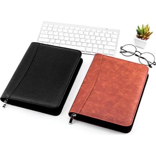 B2EF Faux Leather A5 Padfolio with Calculator Zipper Binder Notebook Briefcase File Executive Folder Spiral Travel Note Book