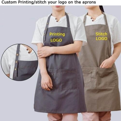 Custom LOGO Aprons For Men Cooking Kitchen Apron For Woman Chef Waiter Cafe Shop BBQ Hairdresser Aprons Stitch Logo Gift Bibs