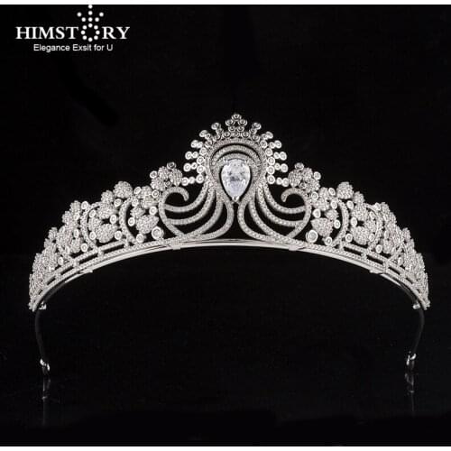 Himstory Luxury Tiara Wedding Hair Accessories Birthday Party Crown Bridal Headdress High Quality Zircon Princess Headband