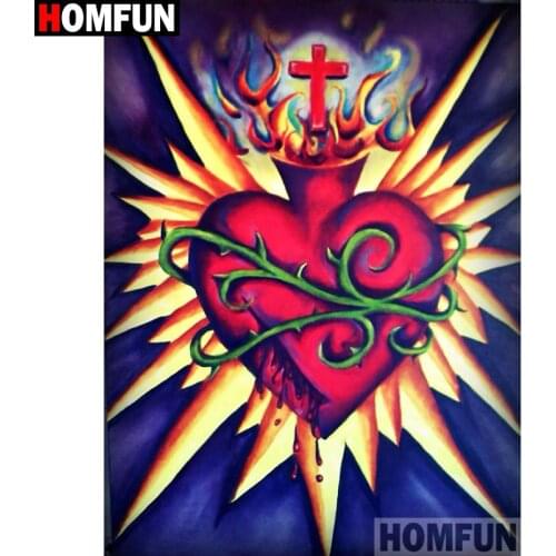 HOMFUN Full Square/Round Drill 5D DIY Diamond Painting "Heart cross" 3D Diamond Embroidery Cross Stitch Home Decor A21362