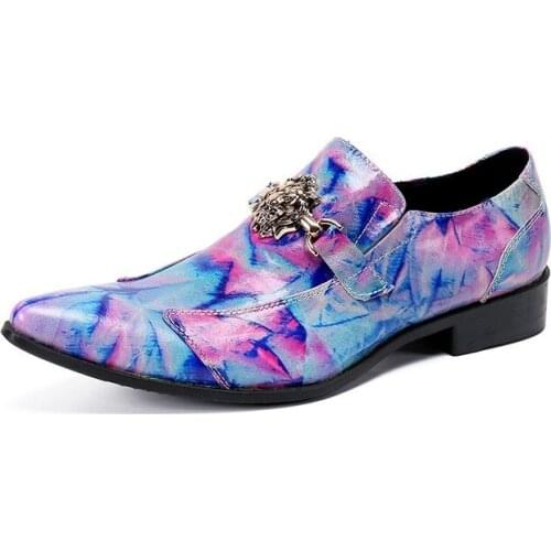 Italian Leather Mens Dress Wedding Shoes Mixed Color Vintage Pointed Toe Chaussure Homme Luxury Male Formal Party Flats Shoes