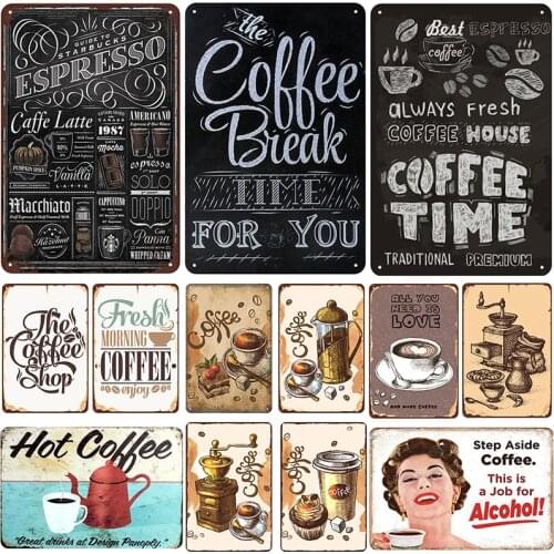 Coffee Plaque Metal Vintage Tin Sign Pin Up Shabby Chic Decor Metal Signs Vintage Bar Decoration Metal Poster Pub Metal Plate