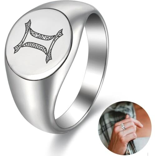 Ring For Women 13mm Zodiac Sign Constellation Signet Statement Ring Wedding Engagement Jewelry Stainless Steel Knuckle LHR457