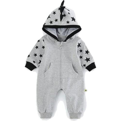 Baby Boys Fashion Jumpsuit Long Sleeve Overalls Newborn Boys Clothes Cute Shark Design Outfits Winter Warm Hooded Jumpsuit