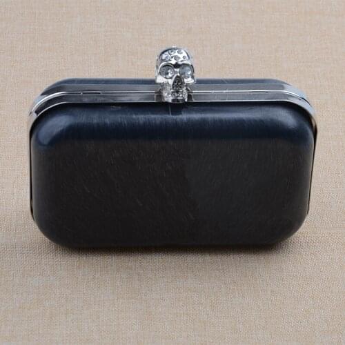 16 x 10cm Skull Nickel Purse Frame - Silver Crystal Eyelet