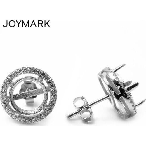 Sterling Silver Micro Pave Zircon Stone Round Stud Earring Tray Cabochon Base Setting DIY Jewelry Findings Components SEA-ES004