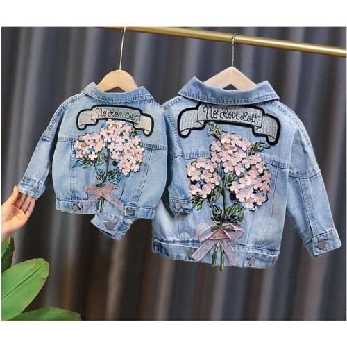 Spring Autumn Kids Denim Jackets for Girls Baby New Flower Embroidery Coats Fashion Children Outwear Ripped Jeans Jackets 1-5Y