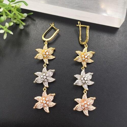 Lanyika Fashion Jewelry Gorgeous Ice Flowers Shiny Long Earrings Zircon Micro Plated for Daily Wedding Bridal Popular Best Gift