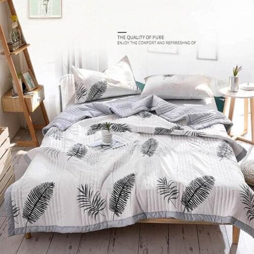 Summer Washed Cotton Quilt Air-conditioning Comforter Soft Breathable Blanket Thin Leaf Print Bedspread Bed Cover Home Textiles