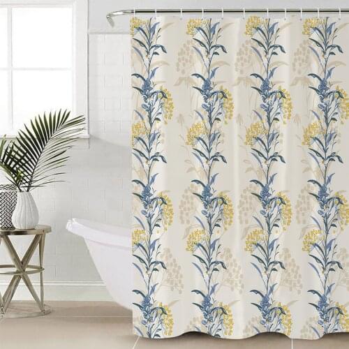 Summer Flower Plant Shower Curtains Waterproof Bathroom Curtain Frabic Polyester Bathroom Curtain with Hooks