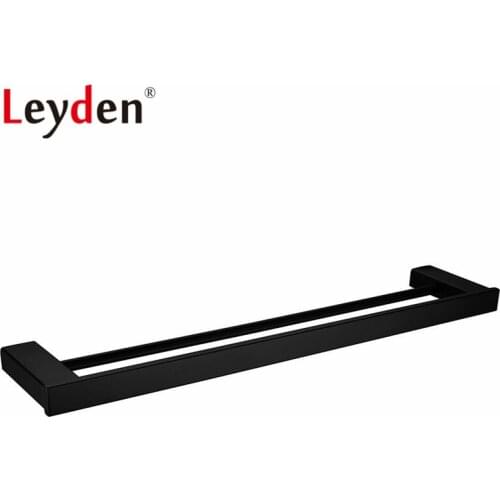 Leyden Black Towel Rail Stainless Steel Towel Holder Wall Mounted Bath Towel Hanger Square Double Towel Bar Bathroom Accessories