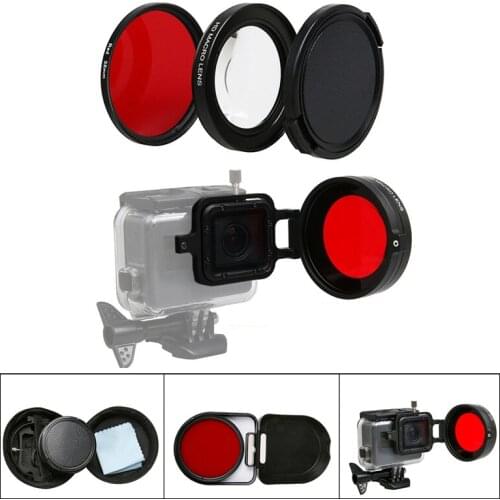 Go pro HERO 5 HERO5 58mm 16x Macro Lens + UV Red Filter +Lens Cap for GoPro hero5 Go pro Hero 5 Black Action camera Accessories