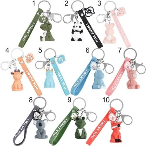 Cute Geometric Animal Keychains Cartoon Stereoscopic Dinosaur Panda Deer Car Key Rings School Bag Pendants