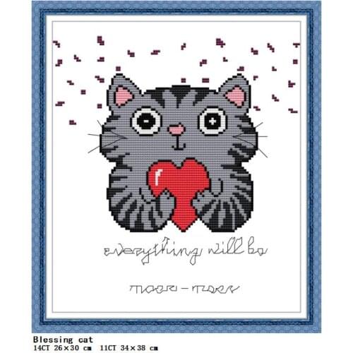 Cartoon Animals Blessing Cat Cross Stitch Kit 11CT14CT Canvas Printed Fabric DIY Needlework Embroidery Sewing Kit Christmas Gift