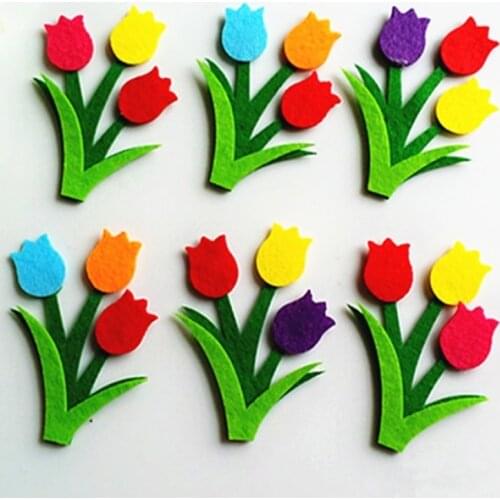T-N Tulip Flower Felt Pad Fabric Kindergarten Blackboard Decoration Nonwoven Decor Scrapbooking School Kid Handwork Craft Vilt