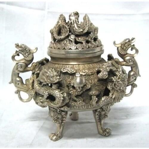 Details about preeminent Tibet silvered nine dragon censer