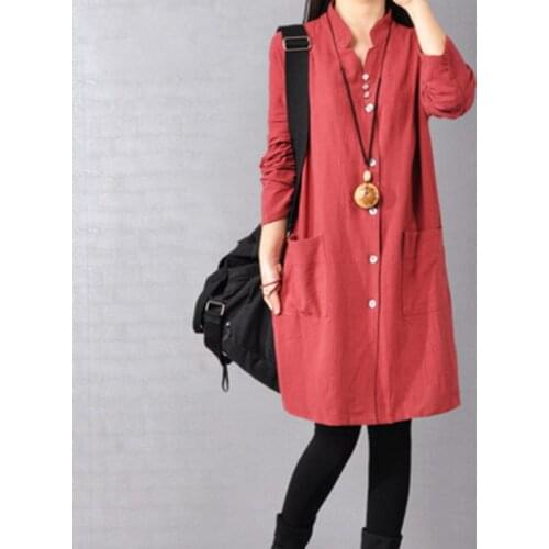 Casual women Shirt Dress Linen Lady Loose Plus size 5xl 6xl Slim Vingtage Blouse Tops Dresses female Fashion Long Sleeve Dress