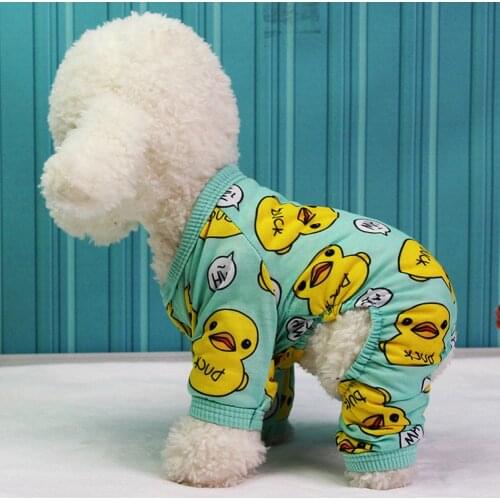 Lovely Dog Pajamas jumpsuit Warm Clothes Pet Puppy Clothing Yellow Duck Print Dog Jumpsuit