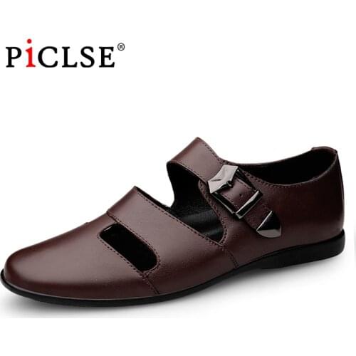 Larg Size 46 Business Dress Men Sandals Breathable Genuine Leather Shoes Men Half Slippers Summer Moccasins Men shoes hombre