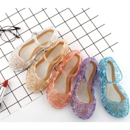 Teenager Girls Kids Summer Crystal Wedge Sandals Princess Jelly High-Heeled Shoes Princess Cosplay Party Dance Shoes
