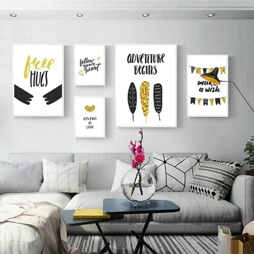 Modern Nordic Simple Gold Black And White Letter Love Painting Vintage Poster Prints Wall Paomtomg For Office Decor Home Decor