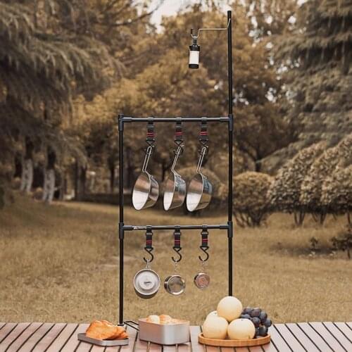 Camping Storage Rack Hanging Rack Camping Storage Rack Aluminum Alloy Outdoor Picnic Holder With Hooks Bearing Outdoor Cookware