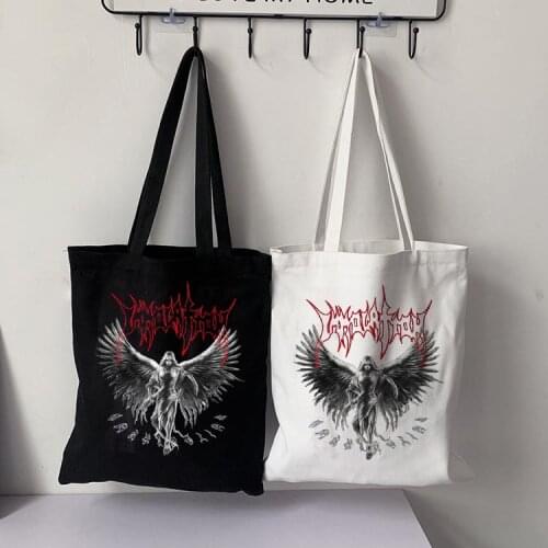 Emo Punk Harajuku handbag Retro angel Goth Womens Canvas bag shopping bag style Harajuku Dark Aesthetic Fairy Grunge Print