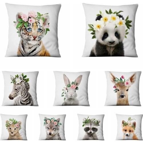 Fresh Small Animals With Flowers Printed Pillowcase Thin Linen Cushion Decorative Pillows Home Decor Sofa Throw Pillow Almofadas